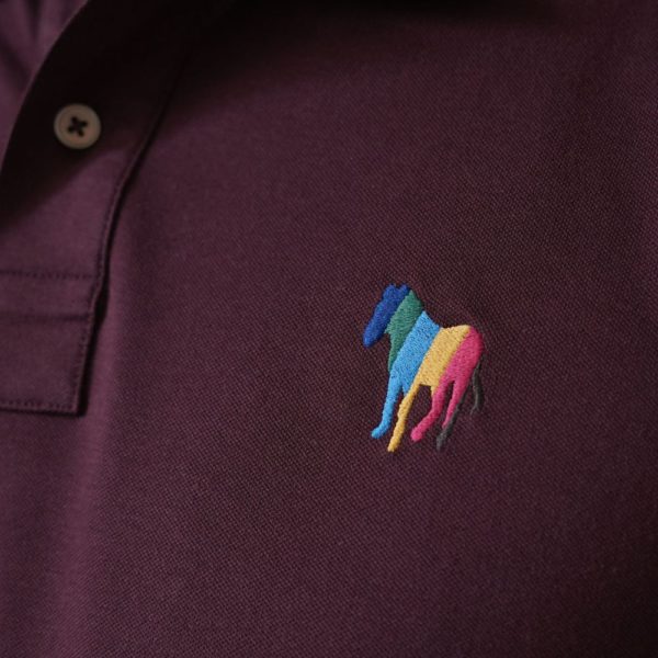 PAUL SMITH BURGUNDY POLO SHIRT WITH ZEBRA LOGO CLOSE UP