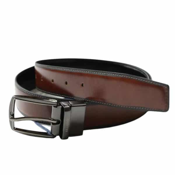 BELLIDO BLACK AND BROWN REVERSIBLE LEATHER BELT BROWN