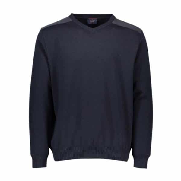 Paul Shark Iconic Badge V Neck Wool Navy Jumper