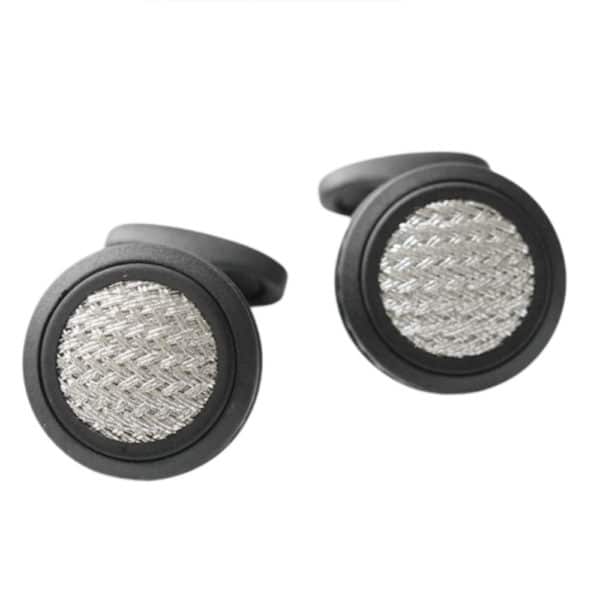 VERITAS MATTE BLACK CIRCULAR MESH CUFFLINKS