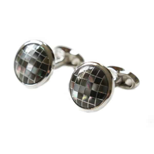 VERITAS SILVER CIRCULAR CONTRAST MOSAIC CUFFLINKS