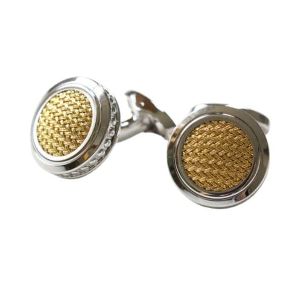 VERITAS SILVER CIRCULAR GOLDEN MESH CUFFLINKS