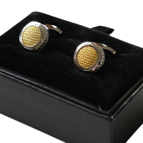 VERITAS SILVER CIRCULAR GOLDEN MESH CUFFLINKS GIFT BOX