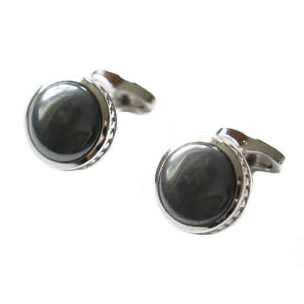 VERITAS SILVER CIRCULAR GREY CUFFLINKS