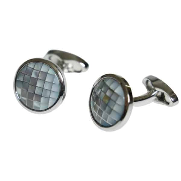 VERITAS SILVER CIRCULAR LIGHT MOSAIC CUFFLINKS