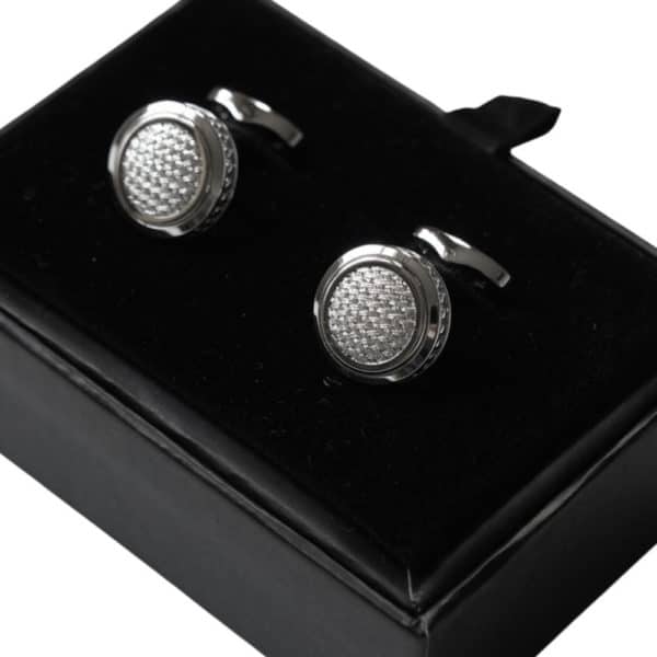 VERITAS SILVER CIRCULAR MESH CUFFLINKS GIFT BOX