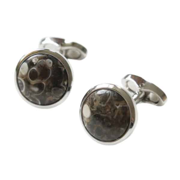 VERITAS SILVER CIRCULAR STONE CUFFLINKS