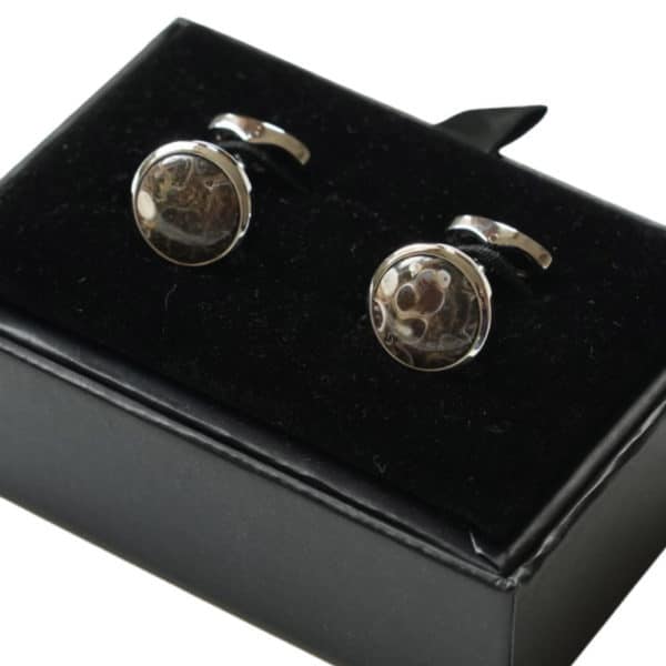 VERITAS SILVER CIRCULAR STONE CUFFLINKS GIFT BOX