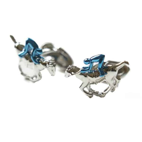 VERITAS SILVER HORSE AND BLUE JOCKEY CUFFLINKS