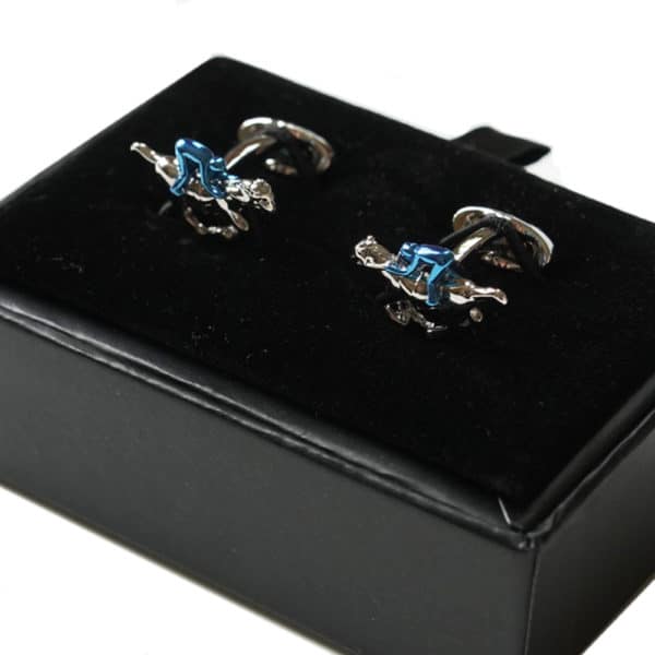 VERITAS SILVER HORSE AND BLUE JOCKEY CUFFLINKS GIFT BOX