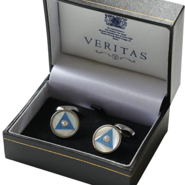 VERITAS SILVER MOTHER OF PEARL CIRCULAR CUFFLINKS GIFT BOX