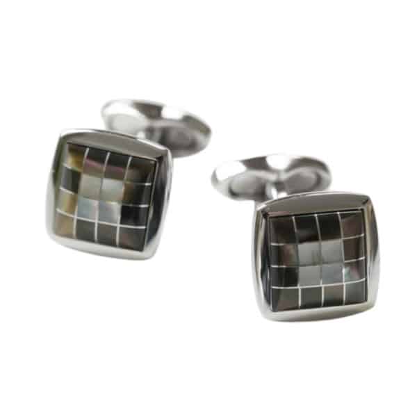 VERITAS SILVER SQUARE CONTRAST MOSAIC CUFFLINKS