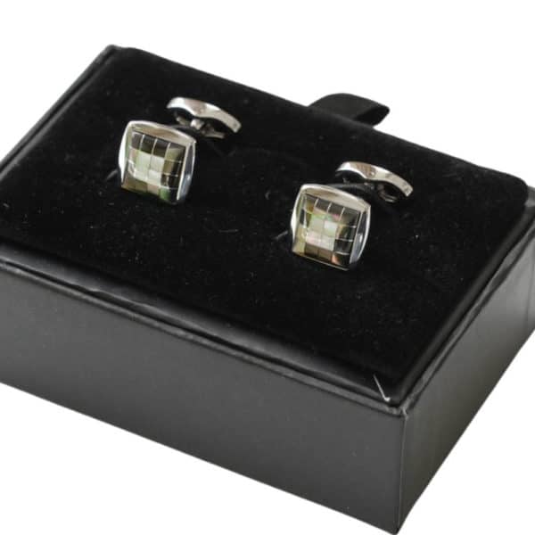 VERITAS SILVER SQUARE CONTRAST MOSAIC CUFFLINKS GIFT BOX