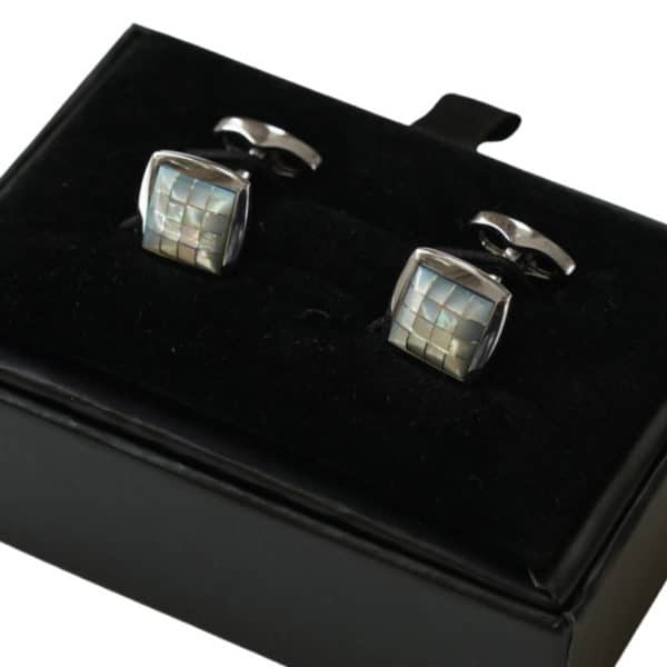 VERITAS SILVER SQUARE LIGHT MOSAIC CUFFLINKS GIFT BOX