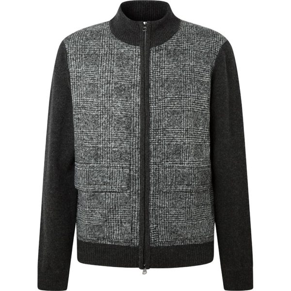 hackett woven front full zip sweater