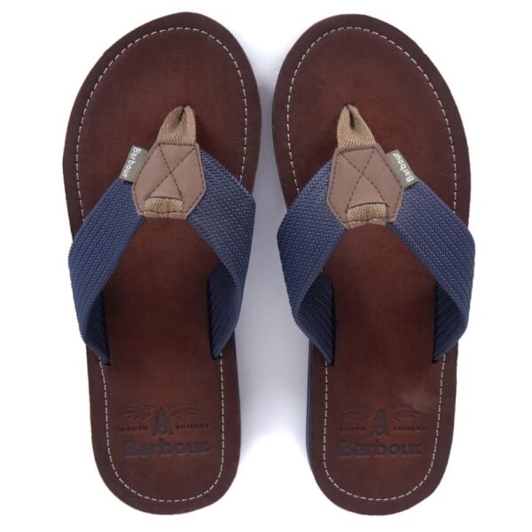 BARBOUR TOEMAN BROWN WITH NAVY STRAP CANVAS FLIP FLOPS 2