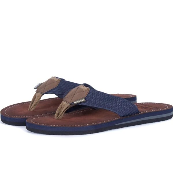 BARBOUR TOEMAN BROWN WITH NAVY STRAP CANVAS FLIP FLOPS