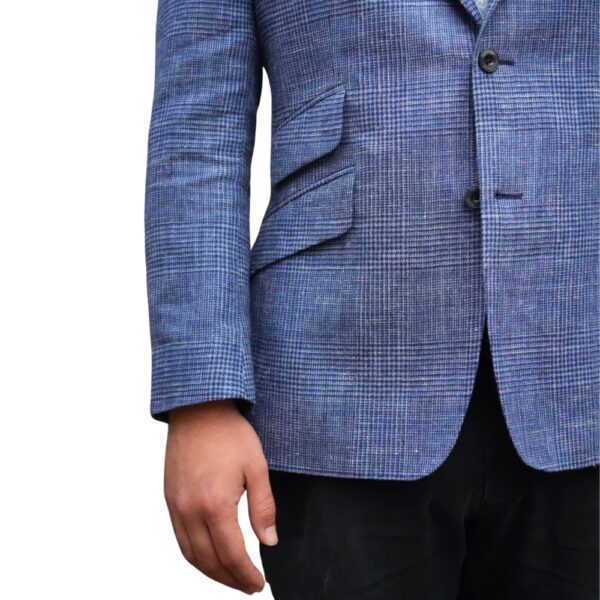 Warwicks Blue Check Linen Blend Jacke close up pocket