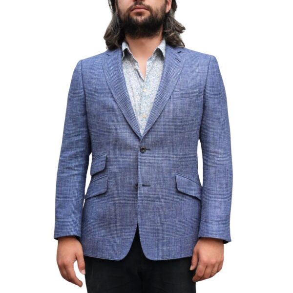 Warwicks Blue Check Linen Blend Jacket