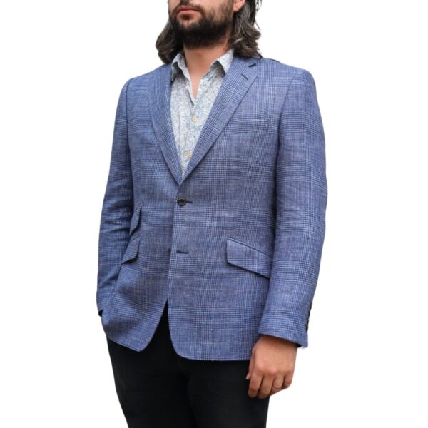 Warwicks Blue Check Linen Blend Jacket side