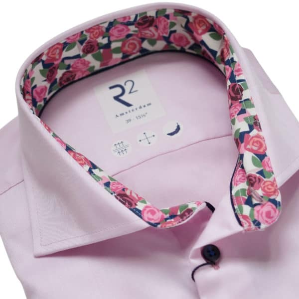 R2 Amsterdam Roses Trim Cuffs Collar Pink Shirt 1