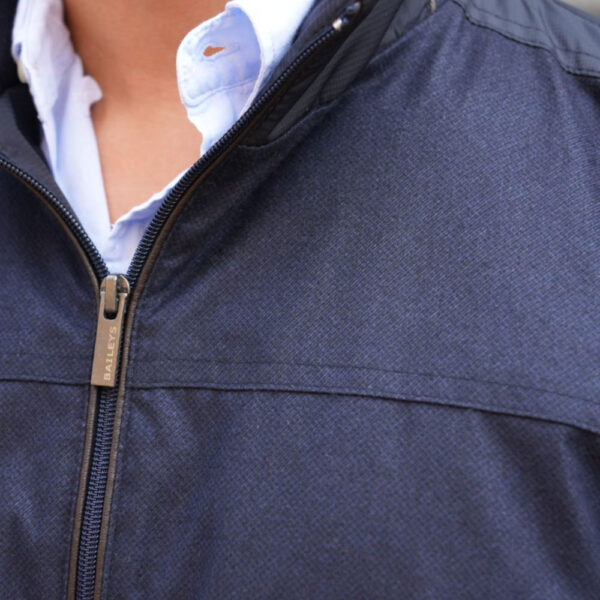 Baileys Navy Bomber Jacket closeup