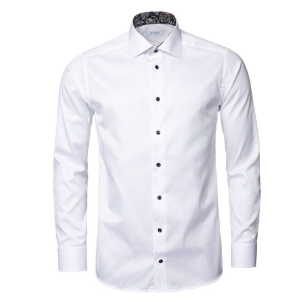 Eton Signature Twill Contemporary Fit Navy Paisley Print White Shirt