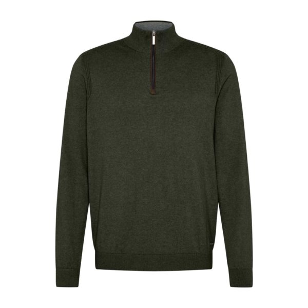 Bugatti Cotton Cashmere Blend Frost Green Half Zip Jumper