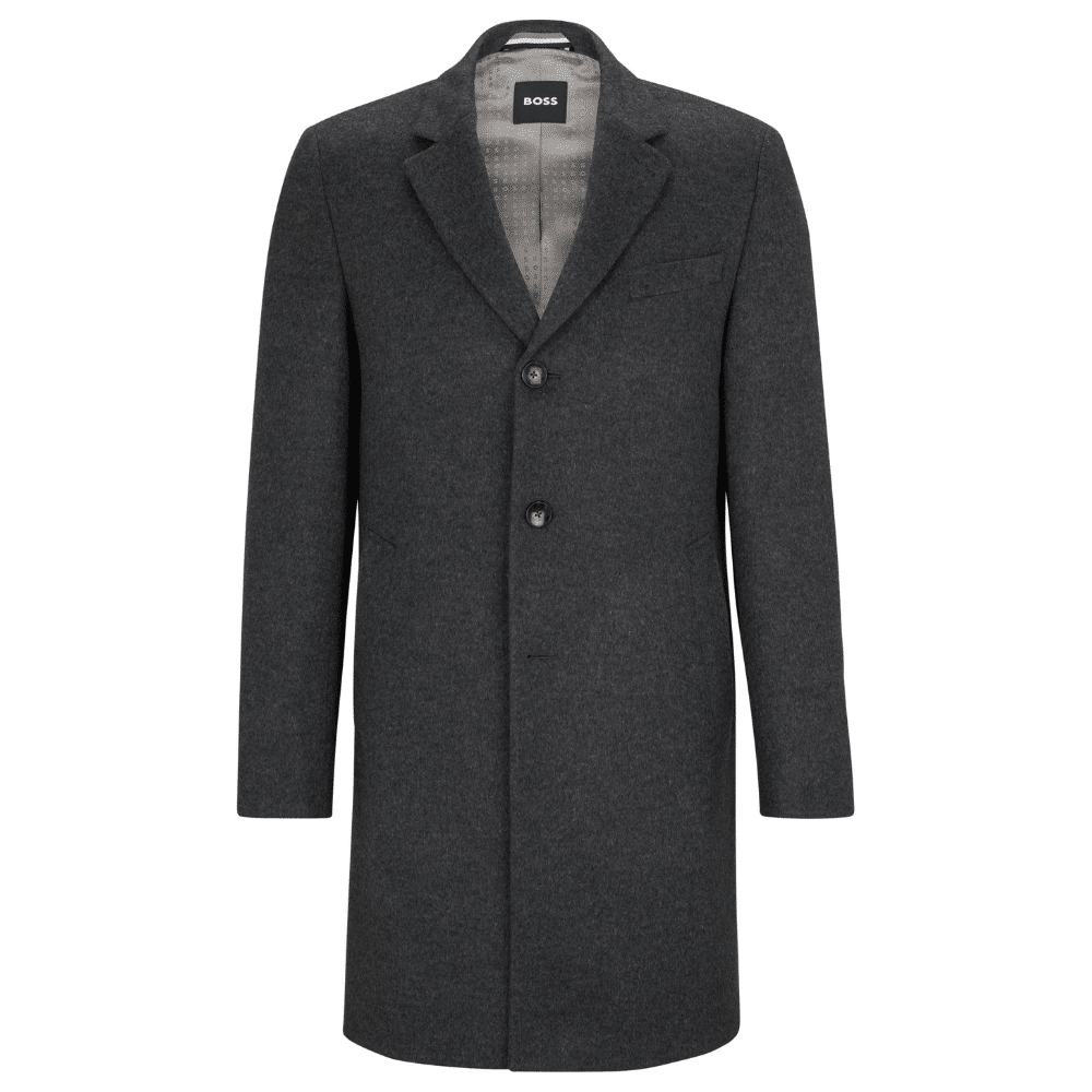 BOSS SLIM-FIT VIRGIN WOOL AND CASHMERE COAT IN GREY | Menswear Online