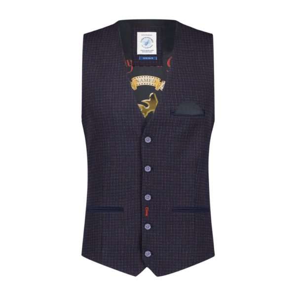 A Fish Named Fred Small Check Dark Navy Waistcoat