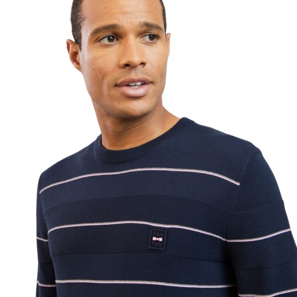 Eden Park Decorative Stripes Crew Neck Navy Jumper 4