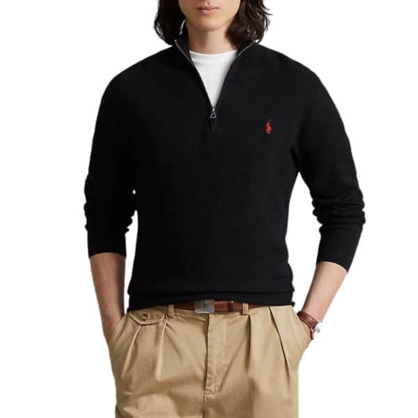 POLO RALPH LAUREN BLACK MESH HALF ZIP FRONT MO