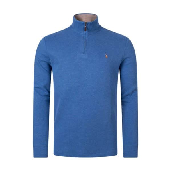 POLO RALPH LAUREN ESTATE RIB QUARTER ZIP FOG BLUE JUMPER