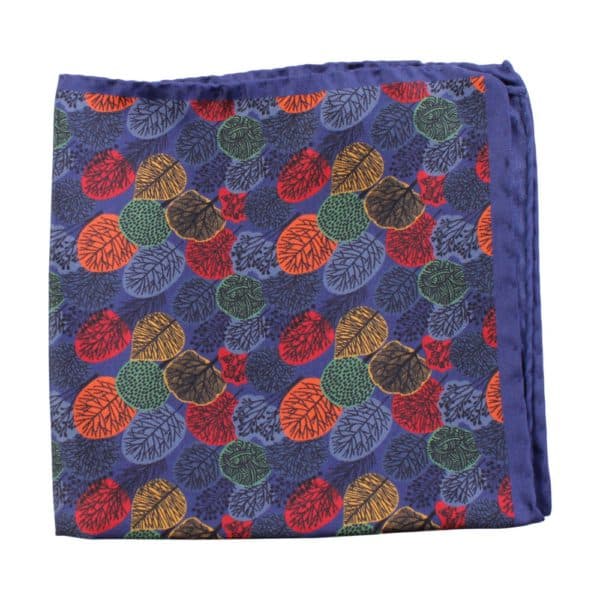 Amanda Christensen Classic Autumn Trees Silk Twill Navy Pocket Square