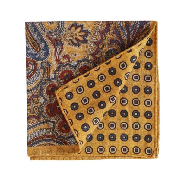 Amanda Christensen Classic Double Face Paisley Micro Pattern Cotton Yellow Pocket Square