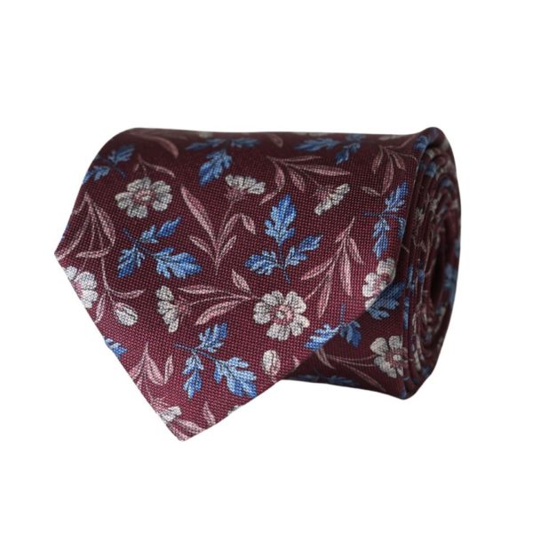 Amanda Christensen Classic Flower Bloom Silk Twill Burgundy Tie 1