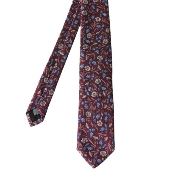 Amanda Christensen Classic Flower Bloom Silk Twill Burgundy Tie