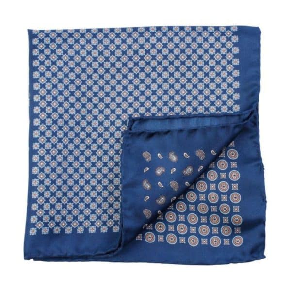 Amanda Christensen Classic Four Part Pattern Silk Twill Navy Pocket Square