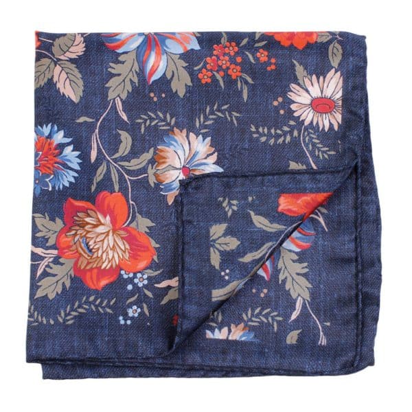 Amanda Christensen Classic Large Floral Silk Twill Navy Pocket Square