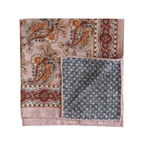 Amanda Christensen Classic Paisley Micro Pattern Cotton Pink Pocket Square