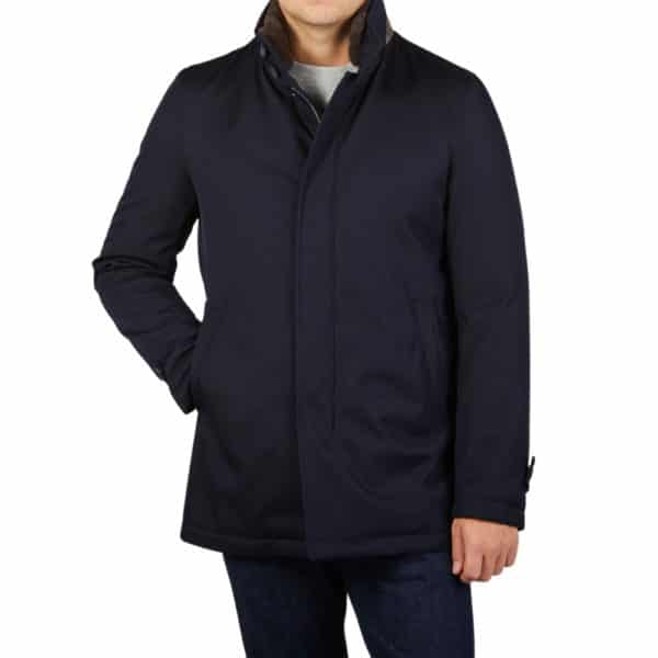 Herno Loro Piana Wool Twill Navy Rain Coat