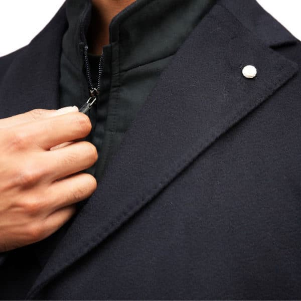 MO1 Luigi Bianchi Wool and Cashmere Navy Overcoat