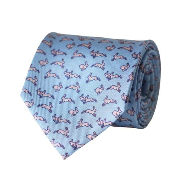 WARWICKS PURE SILK RABBITS LIGHT BLUE TIE