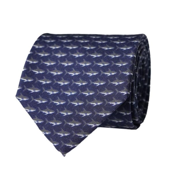 WARWICKS PURE SILK SHARK NAVY TIE 1