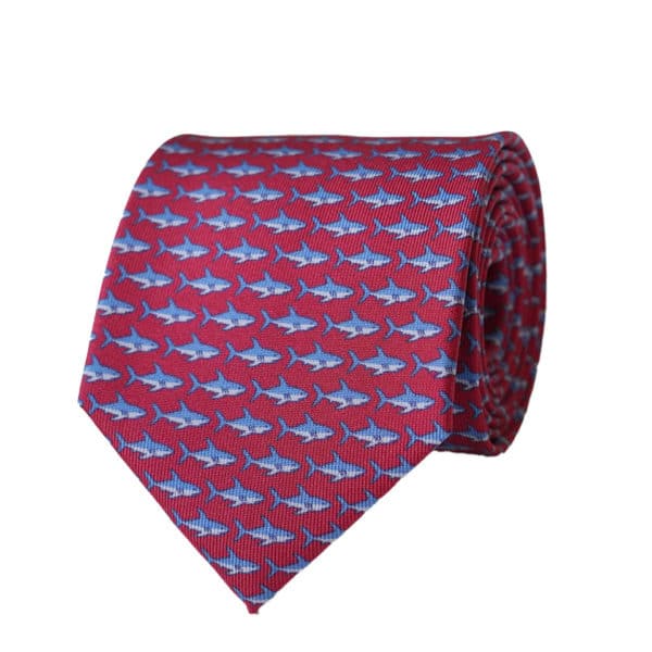 WARWICKS PURE SILK SHARK RED TIE 1