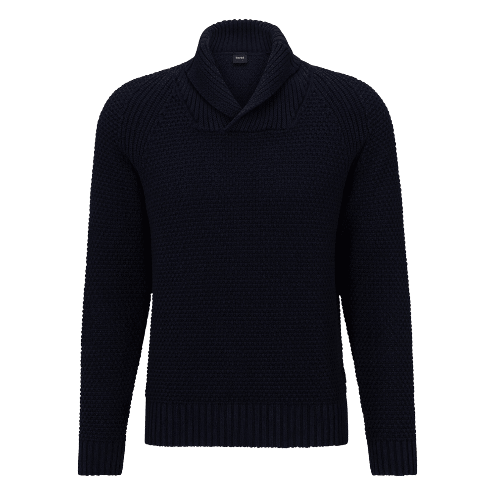 Boss Navy Shawel Jumper Front