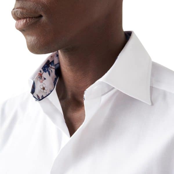 Eton Signature Twill Slim Fit White Floral Contrast Details White Shirt 4