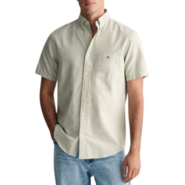 GANT Regular Fit Pale Green Short Sleeve Oxford Shirt