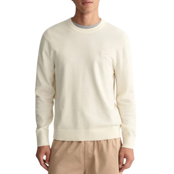 GANT Textured Cotton Cream Crew Neck Sweater