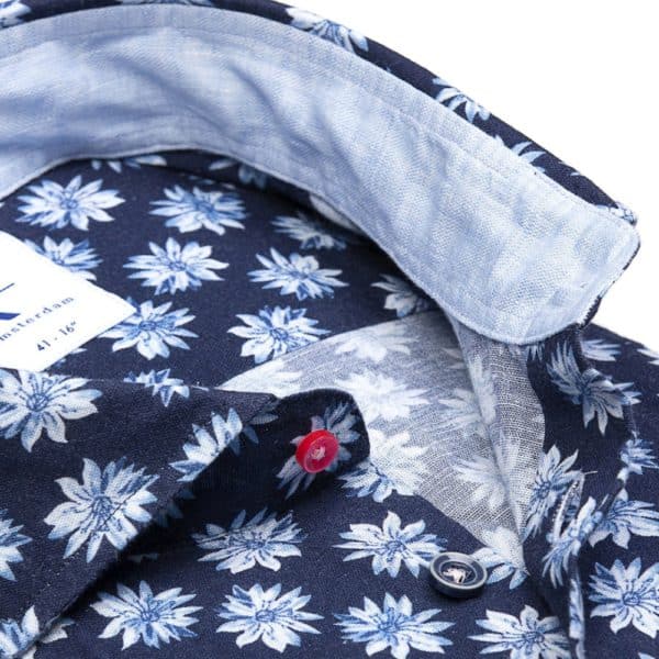 R2 Amsterdam Floral Print Linen Navy Shirt 2